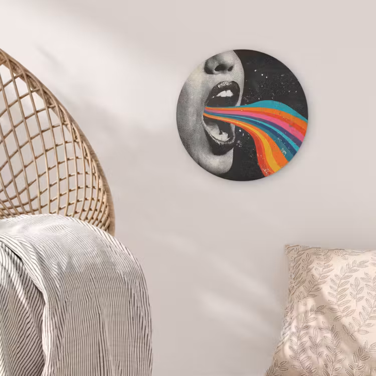 Mond - Golven - Regenboog Akoestische PET Vilt - Rond klein -sfeer4