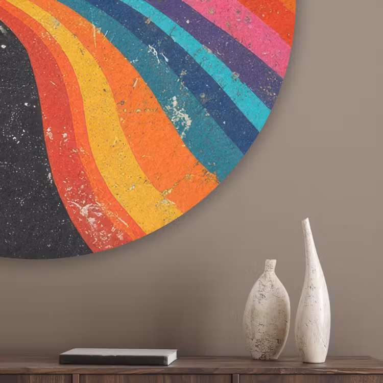 Mond - Golven - Regenboog Akoestische PET Vilt - Rond klein -sfeer5_closeup