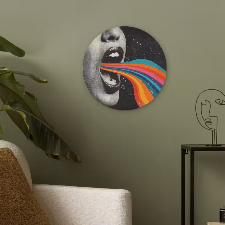 Mond - Golven - Regenboog Akoestische PET Vilt - Rond klein -sfeer2