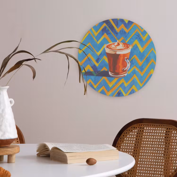 Mok - Koffie - Zigzag - Slagroom Akoestische PET Vilt - Rond klein -sfeer3