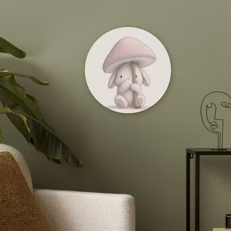 Paddenstoel - Konijn - Roze Akoestische PET Vilt - Rond klein -sfeer2