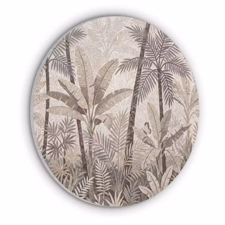 Natuur - Bladeren - Landschap - Mozaïek - Beige Akoestische PET Vilt - Rond klein -3d