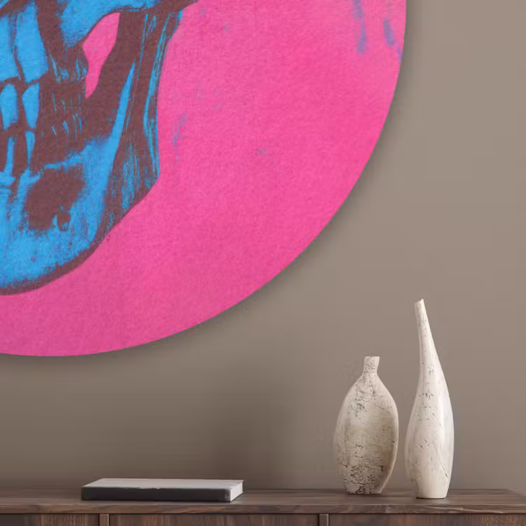Neon - Blauw - Pop-art - Schedel Akoestische PET Vilt - Rond klein -sfeer5_closeup