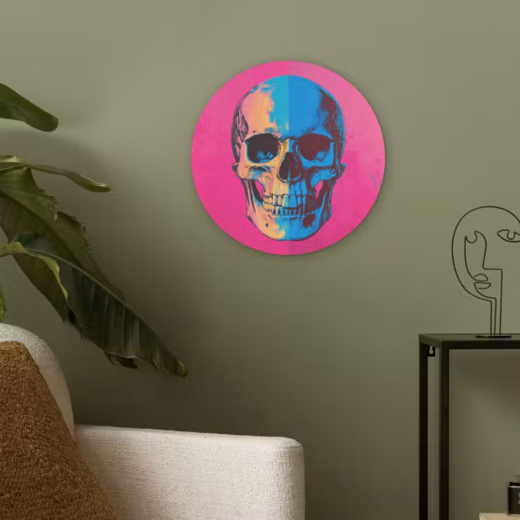 Neon - Blauw - Pop-art - Schedel Akoestische PET Vilt - Rond klein -sfeer2