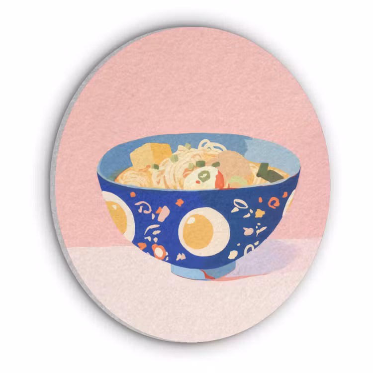 Noodles - Kom - Blauw - Illustratie Akoestische PET Vilt - Rond klein -3d
