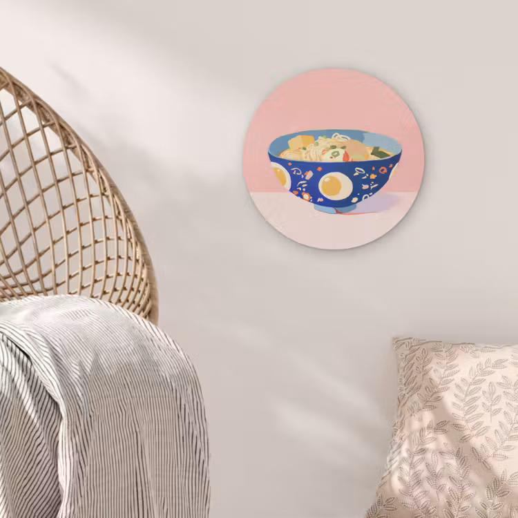 Noodles - Kom - Blauw - Illustratie Akoestische PET Vilt - Rond klein -sfeer4