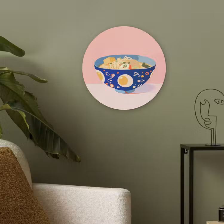 Noodles - Kom - Blauw - Illustratie Akoestische PET Vilt - Rond klein -sfeer2
