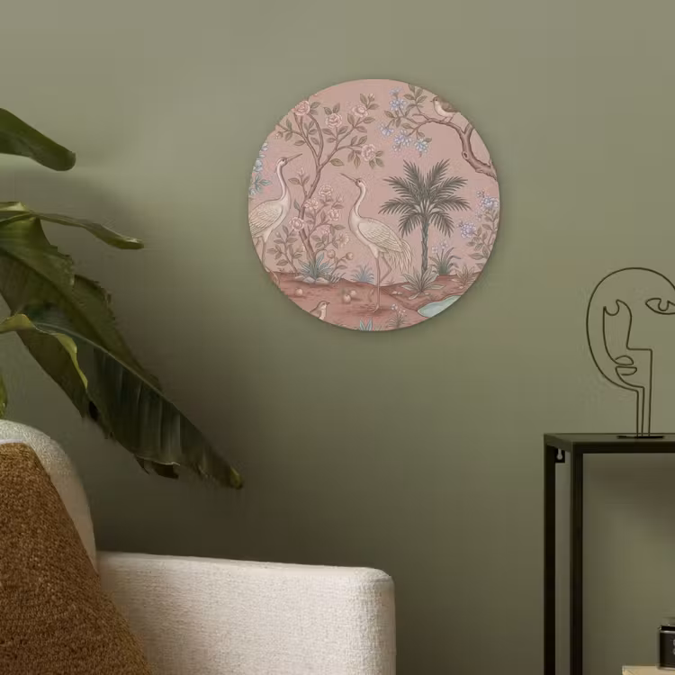 Nostalgisch - Reigers - Roze Akoestische PET Vilt - Rond klein -sfeer2