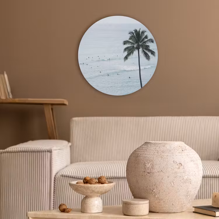 Oceaan - Palmbomen - Surfers Akoestische PET Vilt - Rond klein -sfeer1