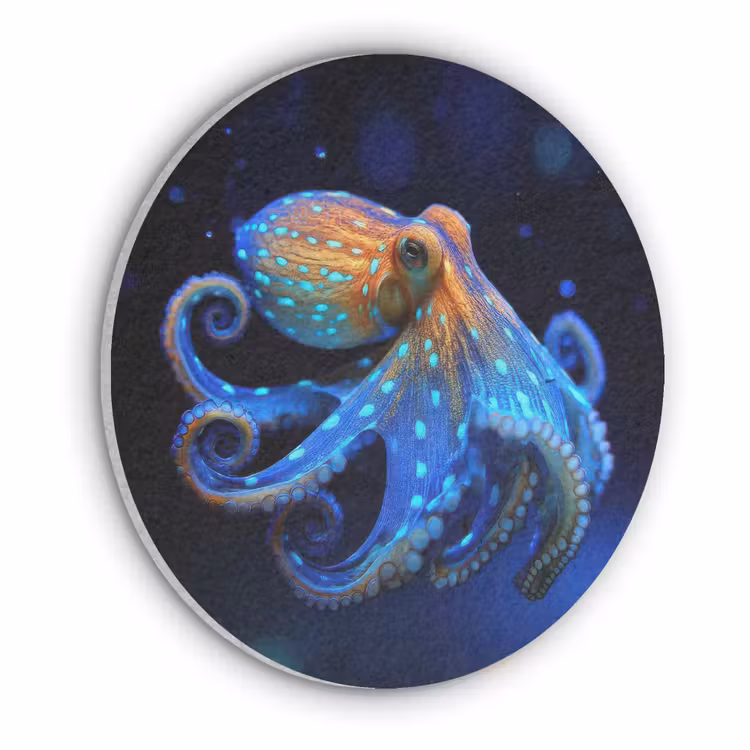 Octopus - Stippen - Blauw - Zee Akoestische PET Vilt - Rond klein -3d