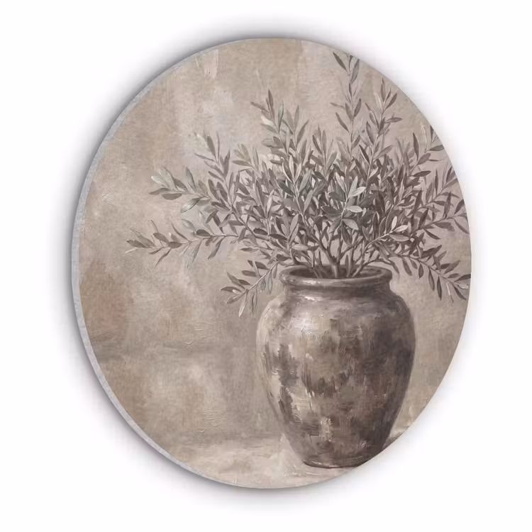 Olijfplant - Aardenpot - Abstract - Beige Akoestische PET Vilt - Rond klein -3d
