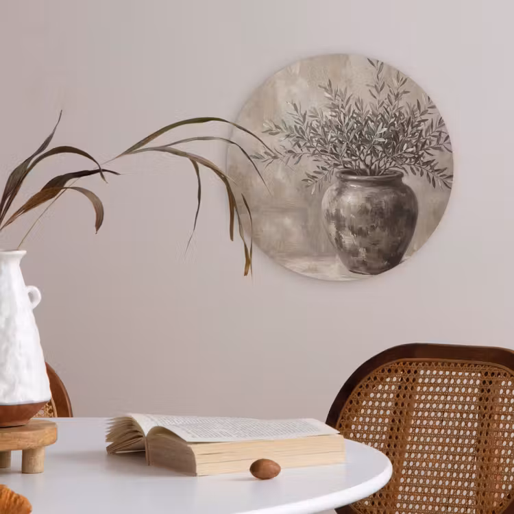 Olijfplant - Aardenpot - Abstract - Beige Akoestische PET Vilt - Rond klein -sfeer3