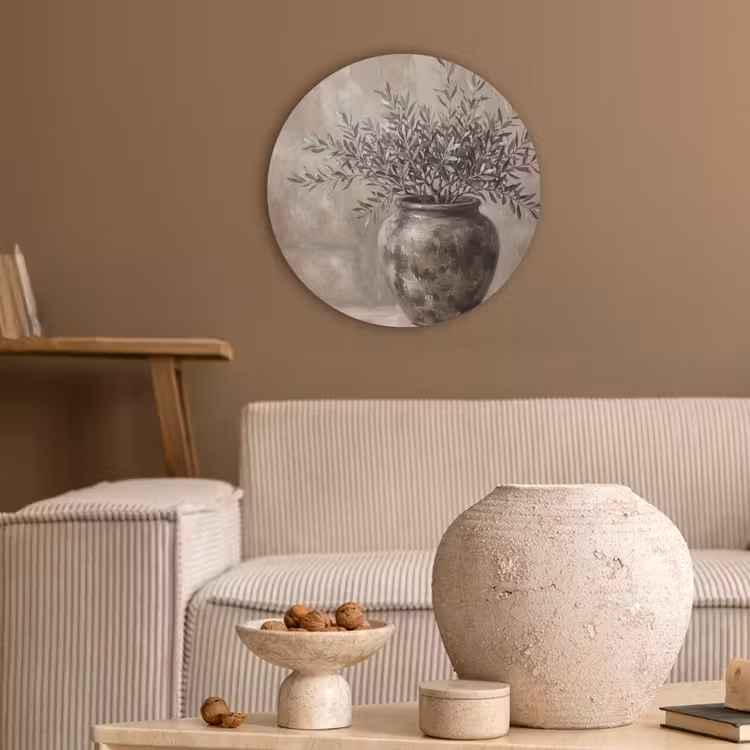 Olijfplant - Aardenpot - Abstract - Beige Akoestische PET Vilt - Rond klein -sfeer1