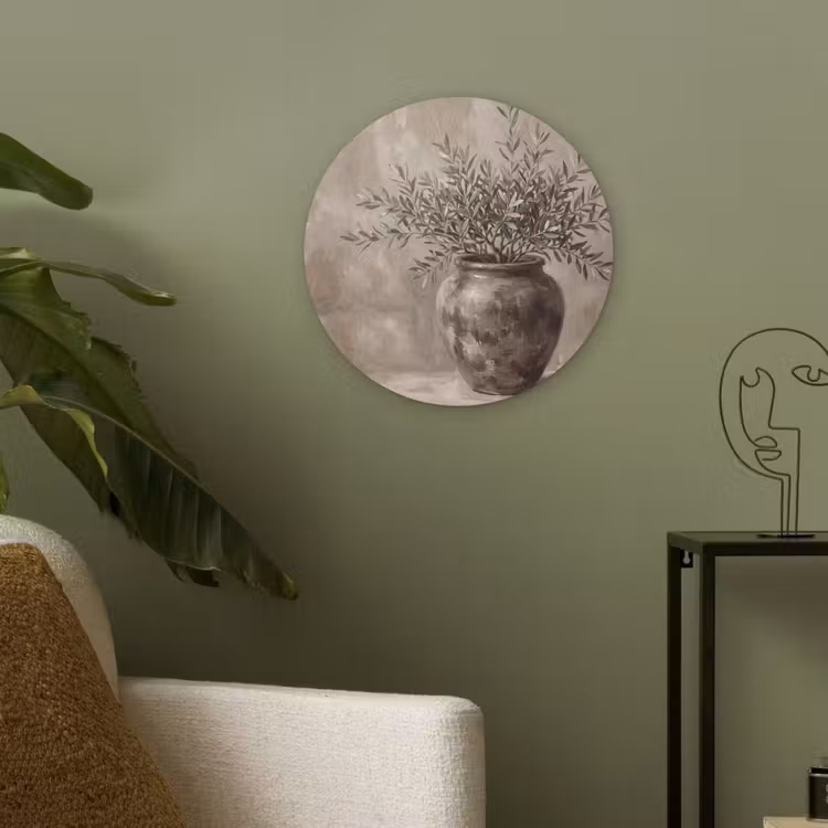 Olijfplant - Aardenpot - Abstract - Beige Akoestische PET Vilt - Rond klein -sfeer2
