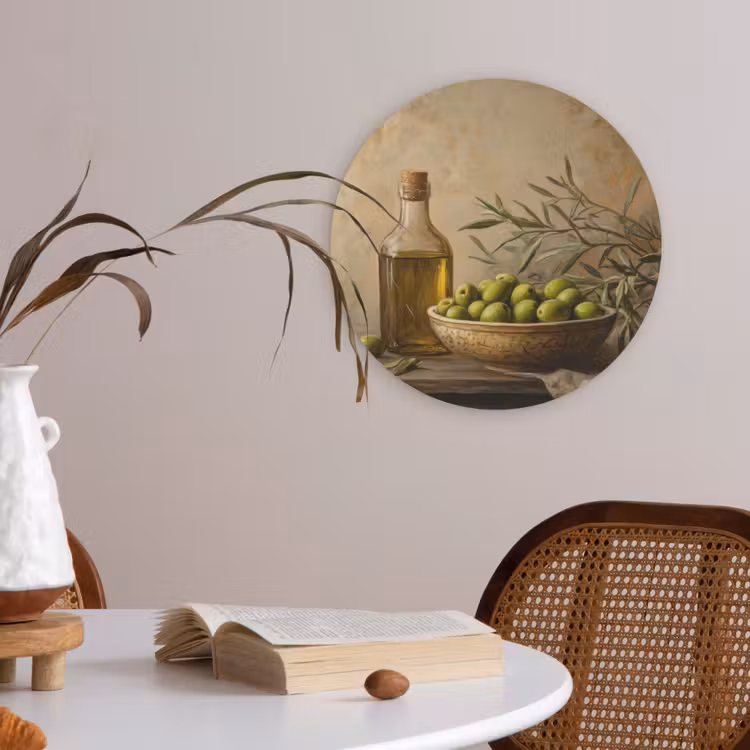 Olijven - Stilleven - Vintage Akoestische PET Vilt - Rond klein -sfeer3