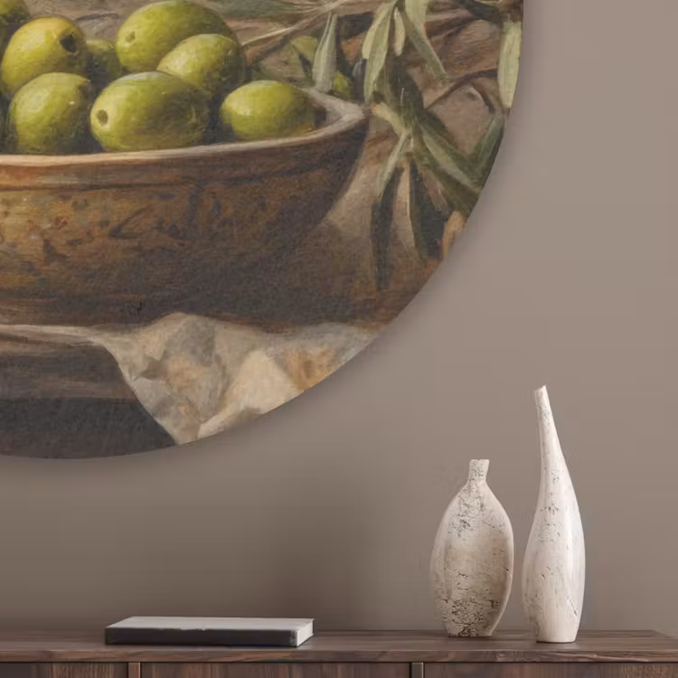 Olijven - Stilleven - Vintage Akoestische PET Vilt - Rond klein -sfeer5_closeup