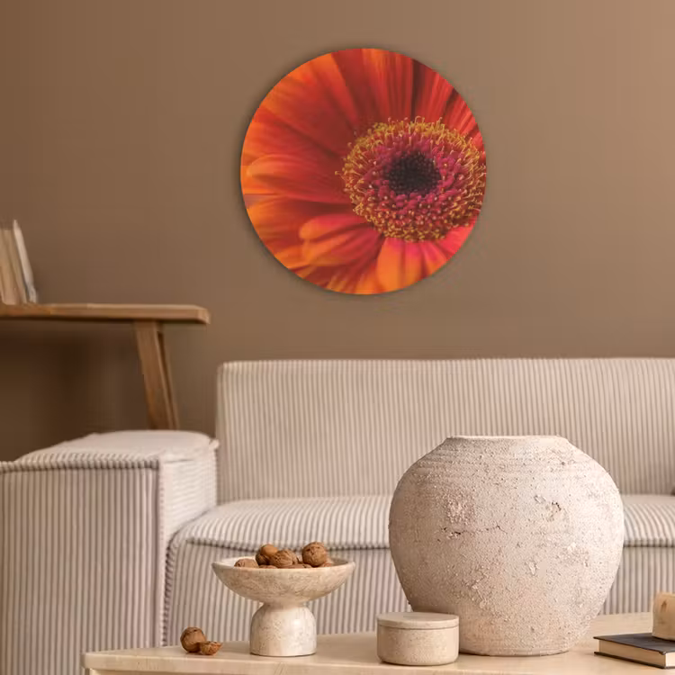 Oranje - Gerbera - Intens Akoestische PET Vilt - Rond klein -sfeer1