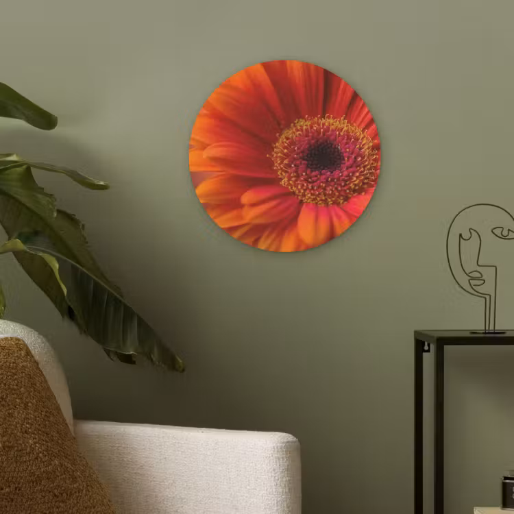 Oranje - Gerbera - Intens Akoestische PET Vilt - Rond klein -sfeer2