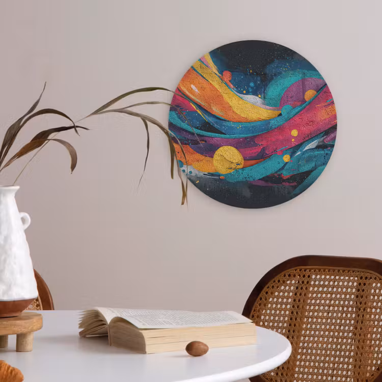 Banen - Golven - Kleurrijk - Abstract Akoestische PET Vilt - Rond klein -sfeer3
