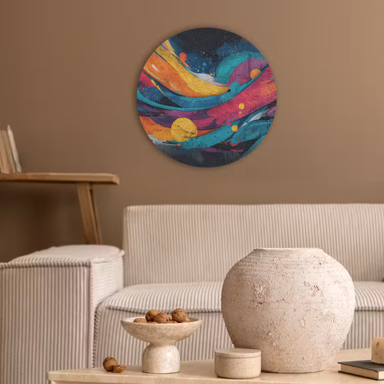 Banen - Golven - Kleurrijk - Abstract Akoestische PET Vilt - Rond klein -sfeer1
