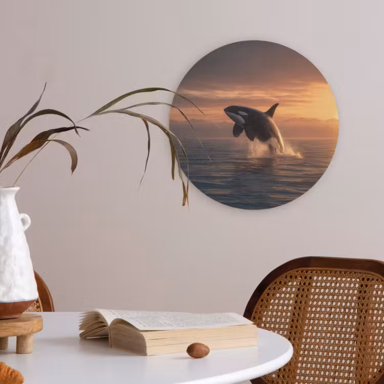 Orka - Zee - Zonsondergang Akoestische PET Vilt - Rond klein -sfeer3