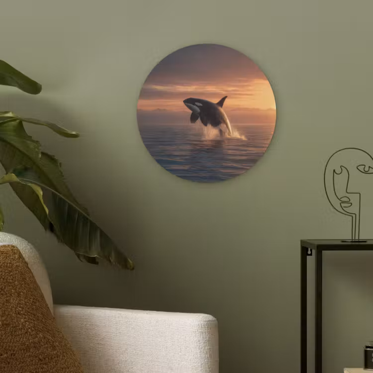 Orka - Zee - Zonsondergang Akoestische PET Vilt - Rond klein -sfeer2