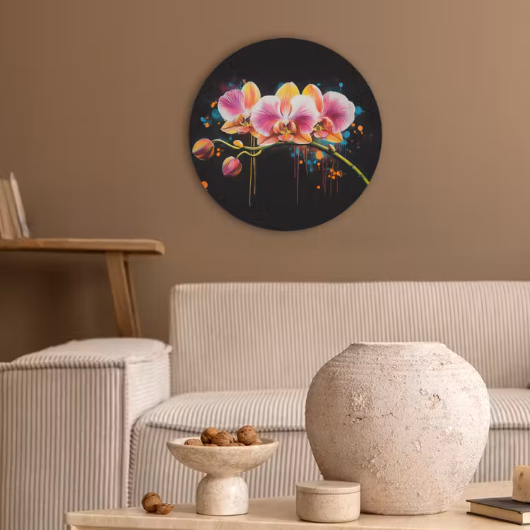 Orchidee - Graffiti - Kleurrijk - Bloemen - Abstract Akoestische PET Vilt - Rond klein -sfeer1