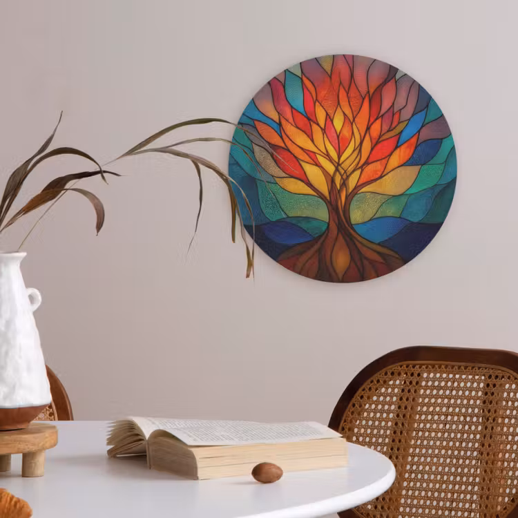 Sierglas - Boom - Rood - Vlakken Akoestische PET Vilt - Rond klein -sfeer3
