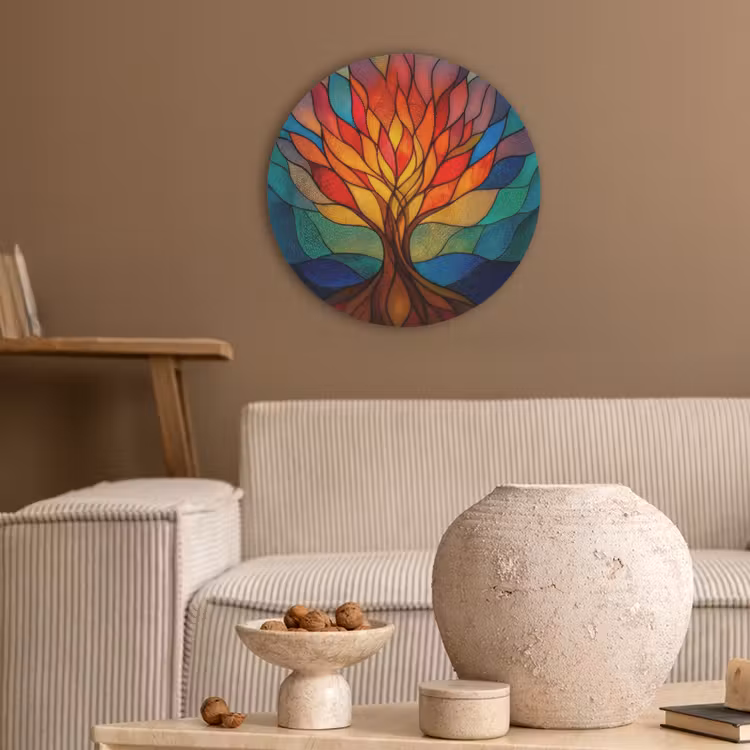 Sierglas - Boom - Rood - Vlakken Akoestische PET Vilt - Rond klein -sfeer1