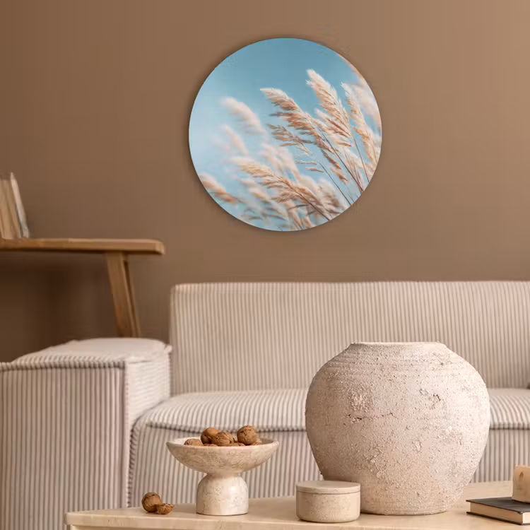 Siergras - Wind - Lichtbruin Akoestische PET Vilt - Rond klein -sfeer1