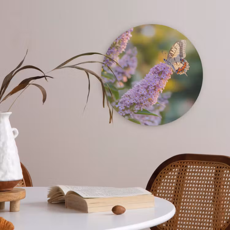 Sierlijke - Vlinder - Paarse - Bloemen Akoestische PET Vilt - Rond klein -sfeer3
