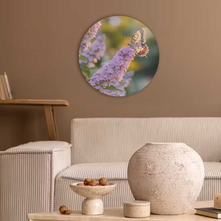 Sierlijke - Vlinder - Paarse - Bloemen Akoestische PET Vilt - Rond klein -sfeer1