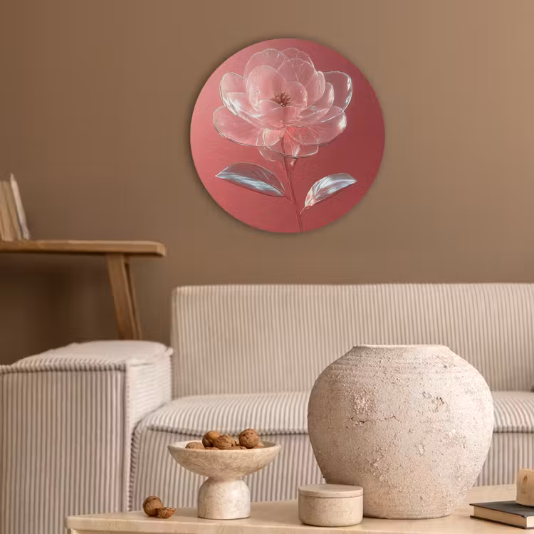 Sierlijk - Bloem - Roze - Glazen Akoestische PET Vilt - Rond klein -sfeer1