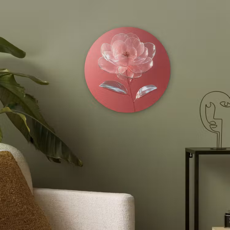 Sierlijk - Bloem - Roze - Glazen Akoestische PET Vilt - Rond klein -sfeer2