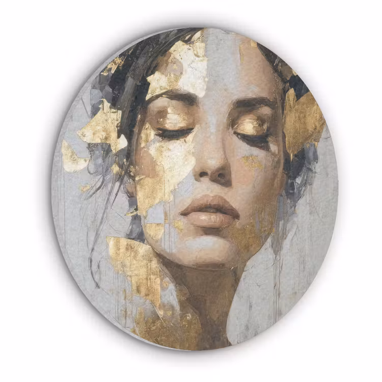 Sierlijk - Vrouw - Goud - Ogen Akoestische PET Vilt - Rond klein -3d