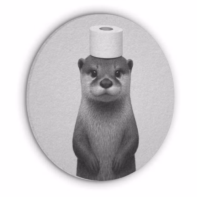 Otter - WC rol - Zwart - Wit Akoestische PET Vilt - Rond klein -3d