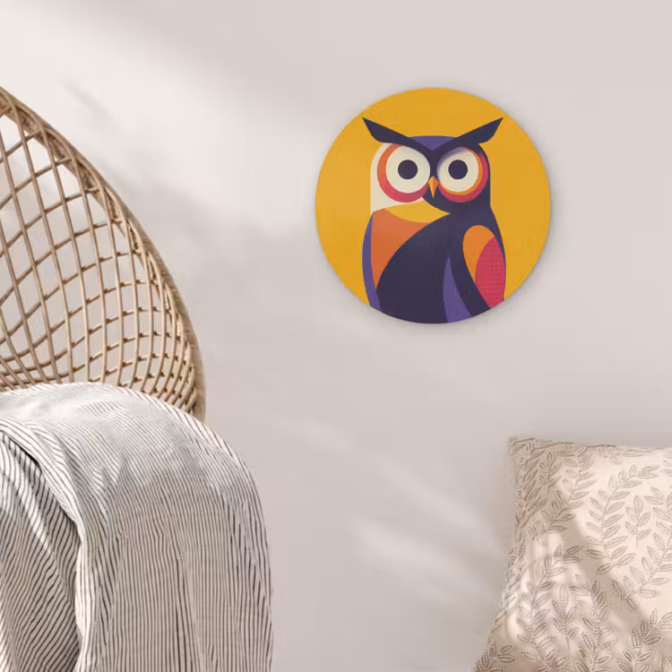 Uil - Grafisch - Kleurrijk - Ogen Akoestische PET Vilt - Rond klein -sfeer4