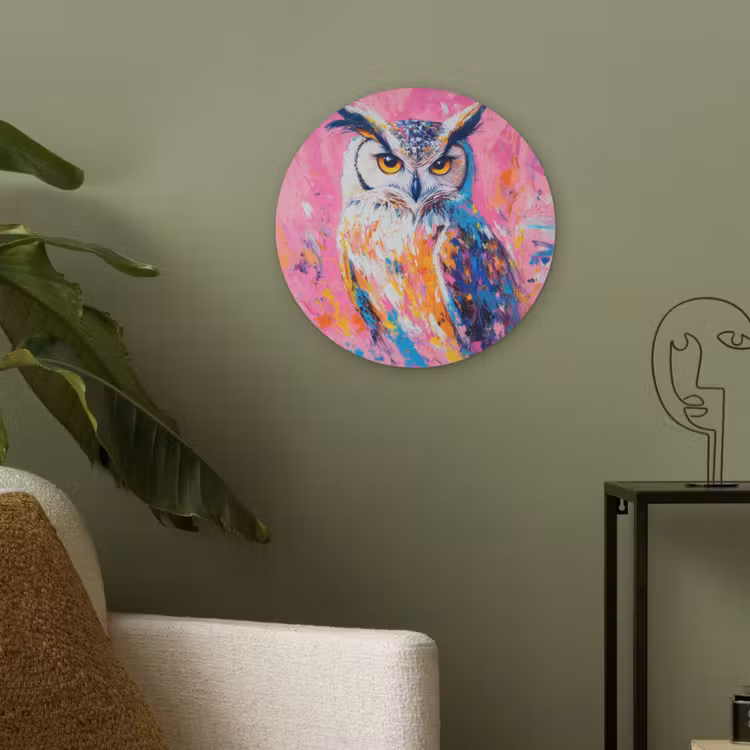 Uil - Roze - Blauw - Verf - Abstract Akoestische PET Vilt - Rond klein -sfeer2