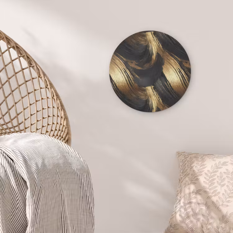 Verfstreken - Abstract - Goud - Zwart Akoestische PET Vilt - Rond klein 838 -sfeer4