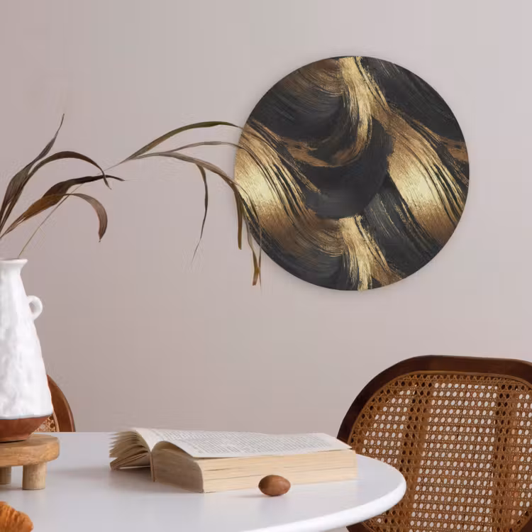 Verfstreken - Abstract - Goud - Zwart Akoestische PET Vilt - Rond klein 838 -sfeer3