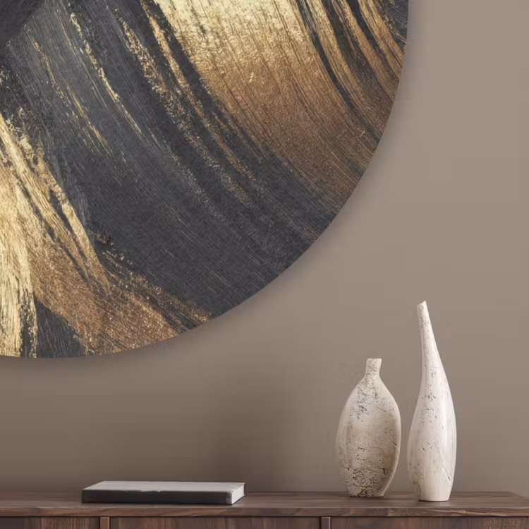 Verfstreken - Abstract - Goud - Zwart Akoestische PET Vilt - Rond klein 838 -sfeer5_closeup