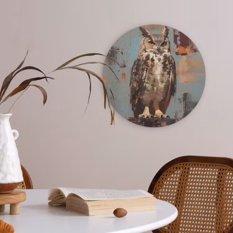 Geschilderd - Abstract - Uil - Bruin Akoestische PET Vilt - Rond klein -sfeer3
