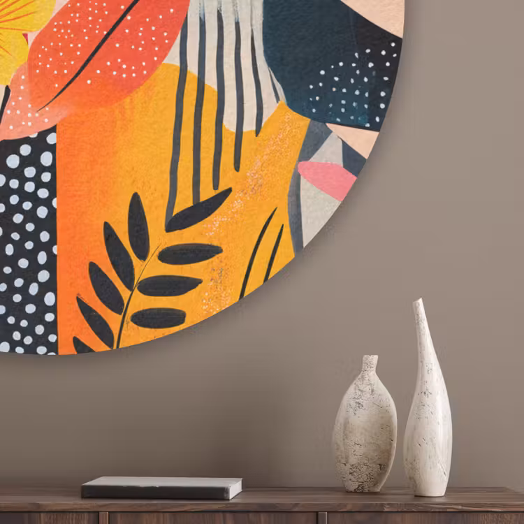Schilderij - Abstract - Bloemen - Roze Akoestische PET Vilt - Rond klein -sfeer5_closeup