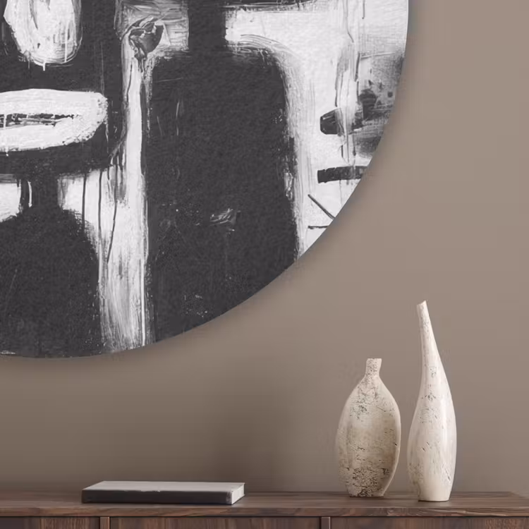 Schilderij - Figuren - Zwart - Abstract Akoestische PET Vilt - Rond klein -sfeer5_closeup