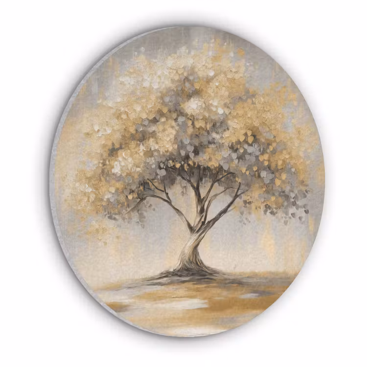 Schilderij - Boom - Abstract - Bladeren Akoestische PET Vilt - Rond klein -3d