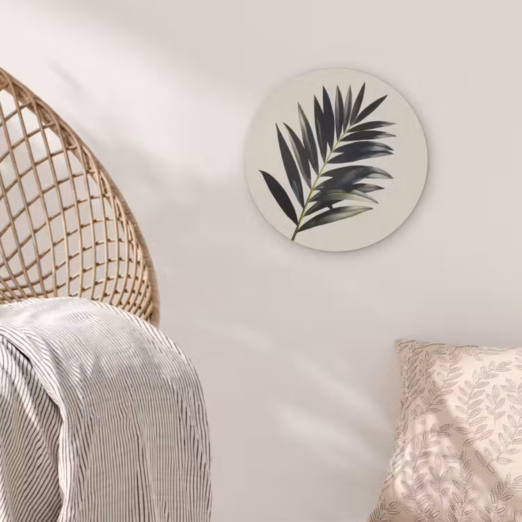 Palmblad - Subtiel - Groen - beige Akoestische PET Vilt - Rond klein -sfeer4