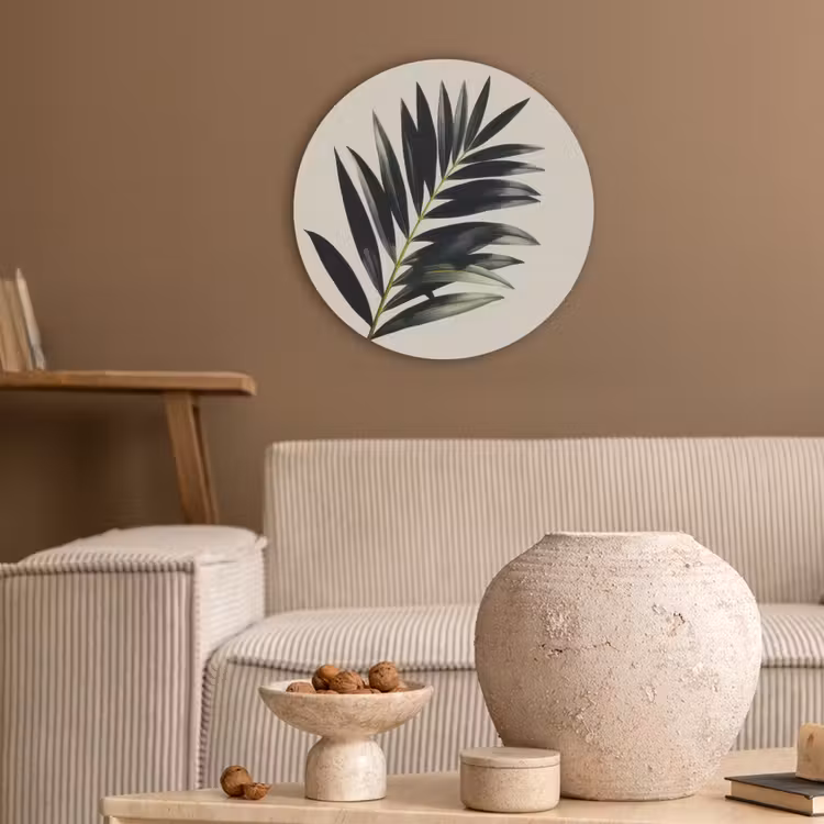 Palmblad - Subtiel - Groen - beige Akoestische PET Vilt - Rond klein -sfeer1