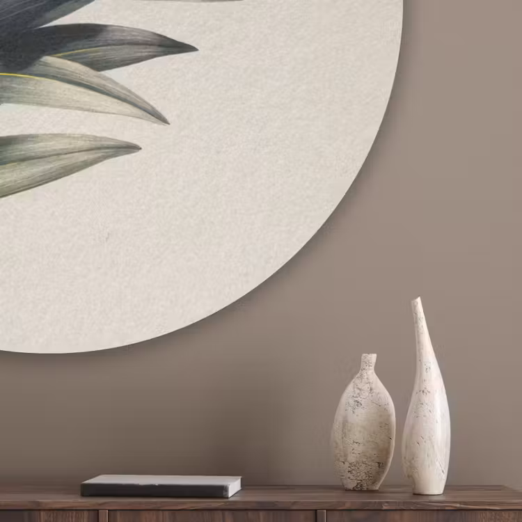 Palmblad - Subtiel - Groen - beige Akoestische PET Vilt - Rond klein -sfeer5_closeup