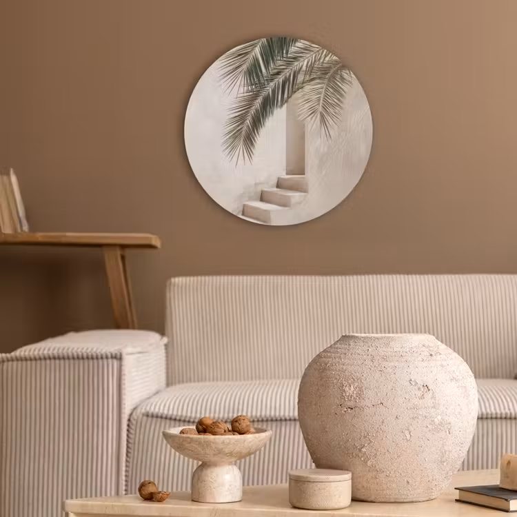 Palmboom - Schaduw - Trap - Beige Akoestische PET Vilt - Rond klein -sfeer1