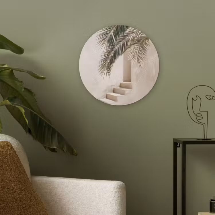 Palmboom - Schaduw - Trap - Beige Akoestische PET Vilt - Rond klein -sfeer2